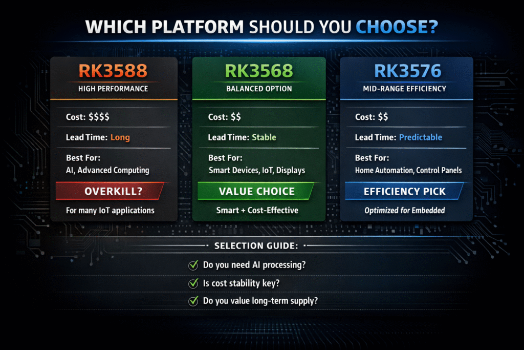 RK3568 vs RK3576 vs RK3588 comparison chart for embedded systems
