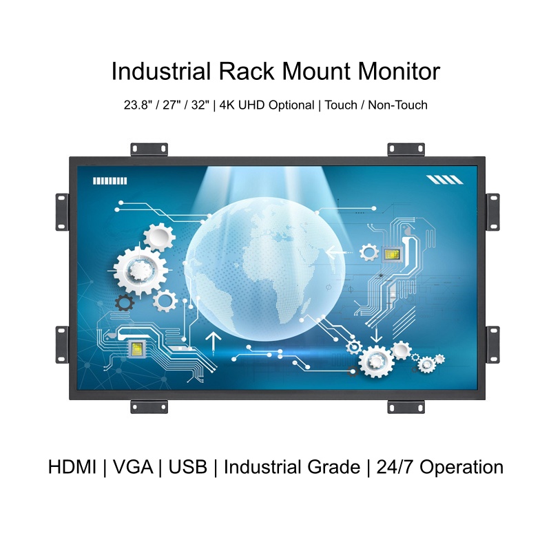 Rack Mount Industrial Monitor 23.8 27 32 Inch 4K Touch Display