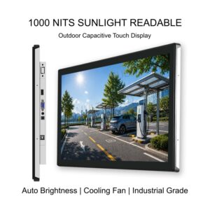 Outdoor 1000 nits high brightness capacitive touch screen monitor with auto light sensor