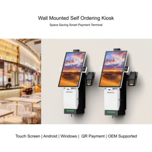 Wall mounted Android Windows self ordering kiosk with touch screen payment system